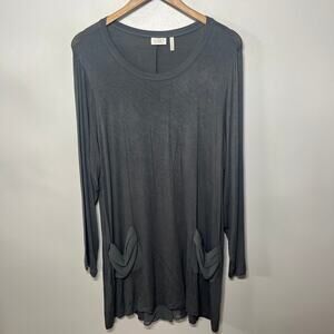 LOGO Lori Goldstein Tunic Gray Rayon Scoop Neck Pocket Drapy Slinky Knit 1X